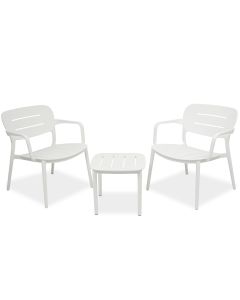 Valkoinen terassisetti kahdelle tuolit ja pöytä