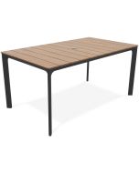 Nonwood kantinen puutarhapöytä 90x158cm harmaalla alumiinirungolla, kannessa paikka aurinkovarjolle.